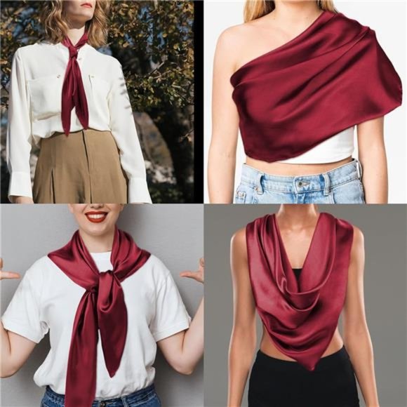 Lot De 3 Foulards Carrés En Satin 89x89 Cm - Bandanas élégants Pour Cheveux, Style Polyvalent Pour Femmes - 9